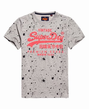 Superdry Premium Goods Paint Splatter Férfi Pólók Szürke | CVHGS4865